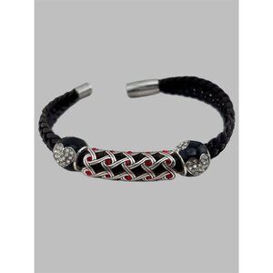 Brighton Woodstock Black Leather Magnetic Bracelet & Interlace Bead